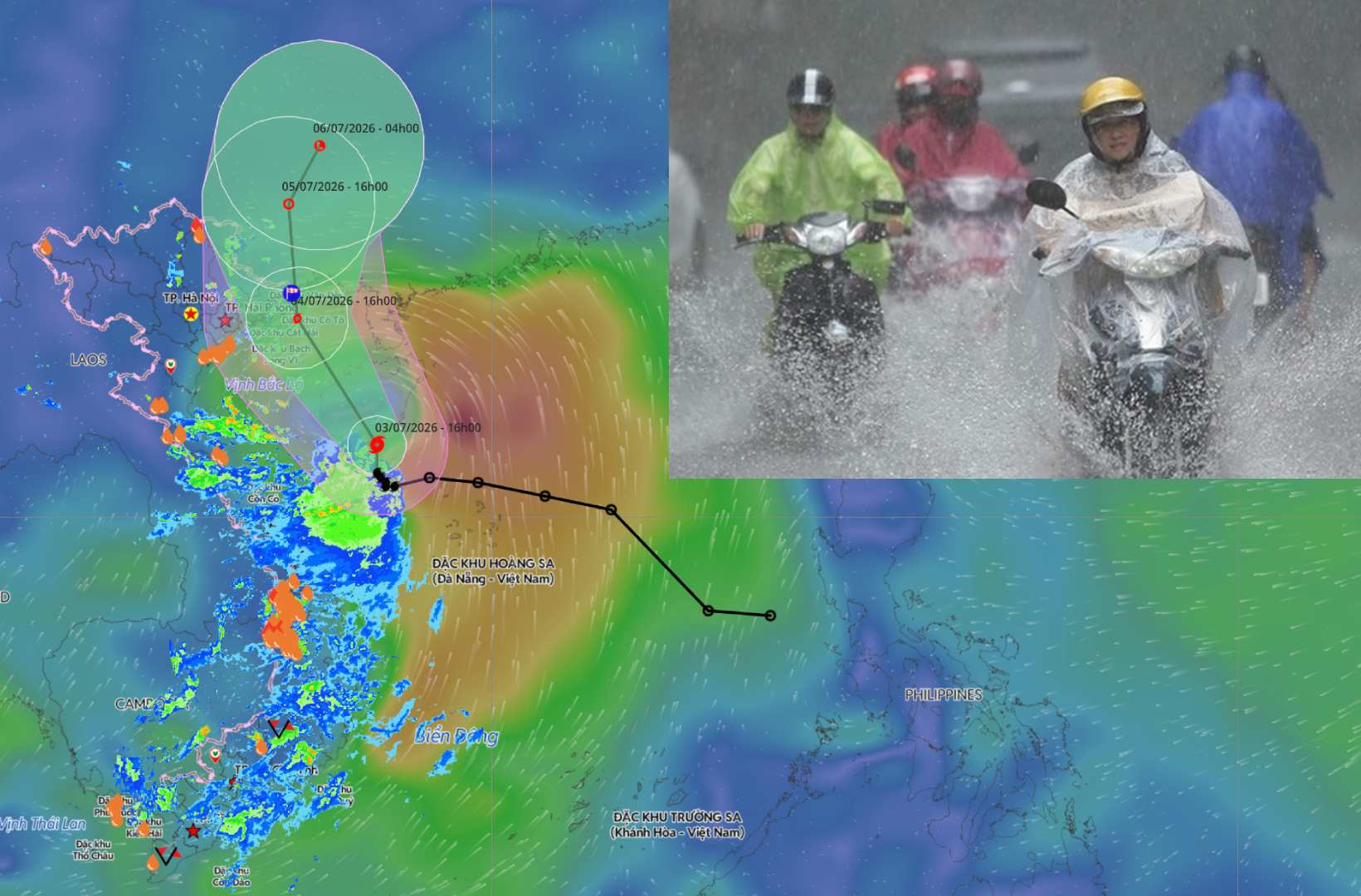 Storm No. 1 is likely to cause rain in the Northeast region from tonight, July 3. Photo compiled by: An An/Source: Vietnam Disaster Monitoring System