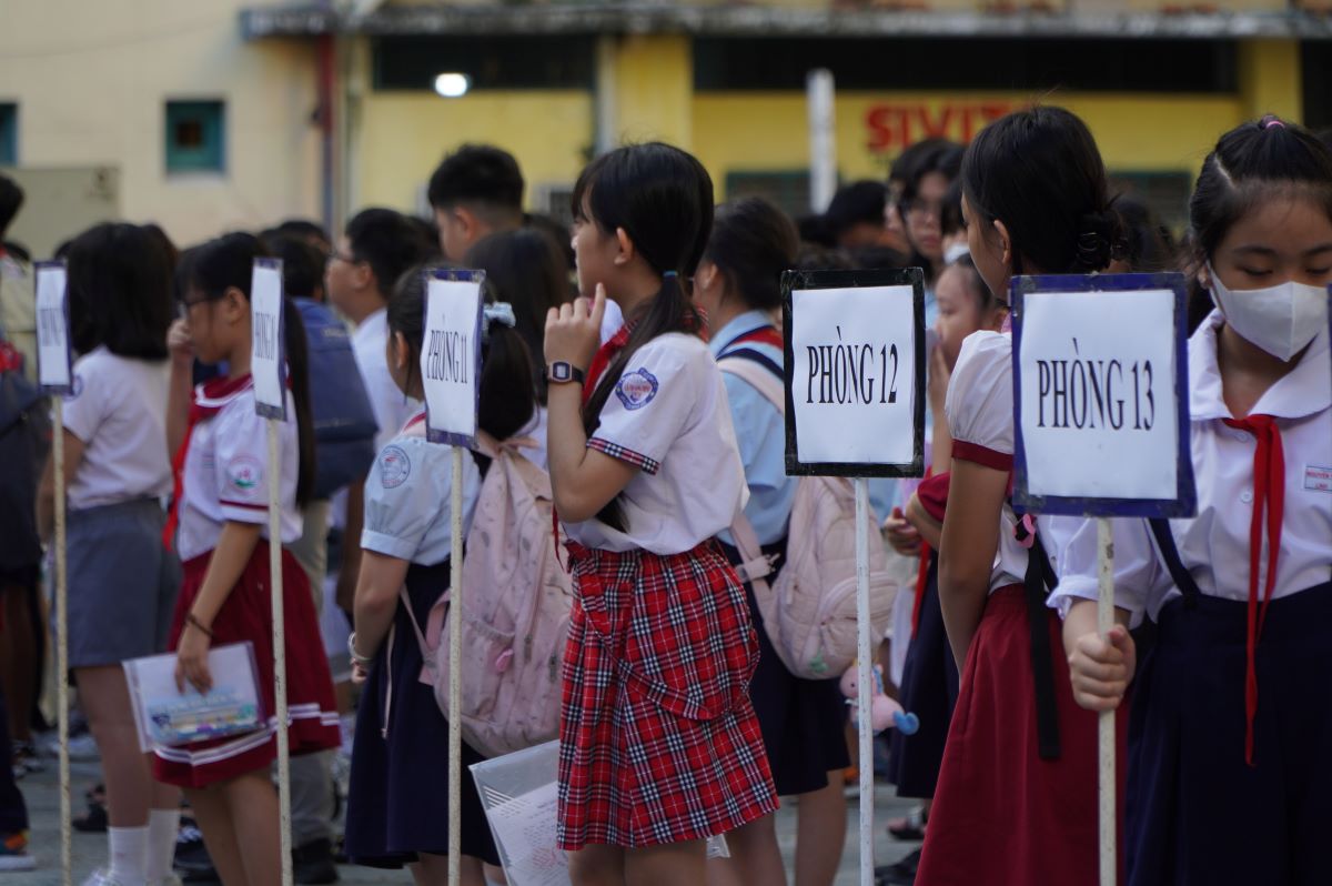 Candidates participating in the competency assessment survey for grade 6 of Tran Dai Nghia Secondary and High School in the 2025-2027 school year. Photo: Chan Phuc