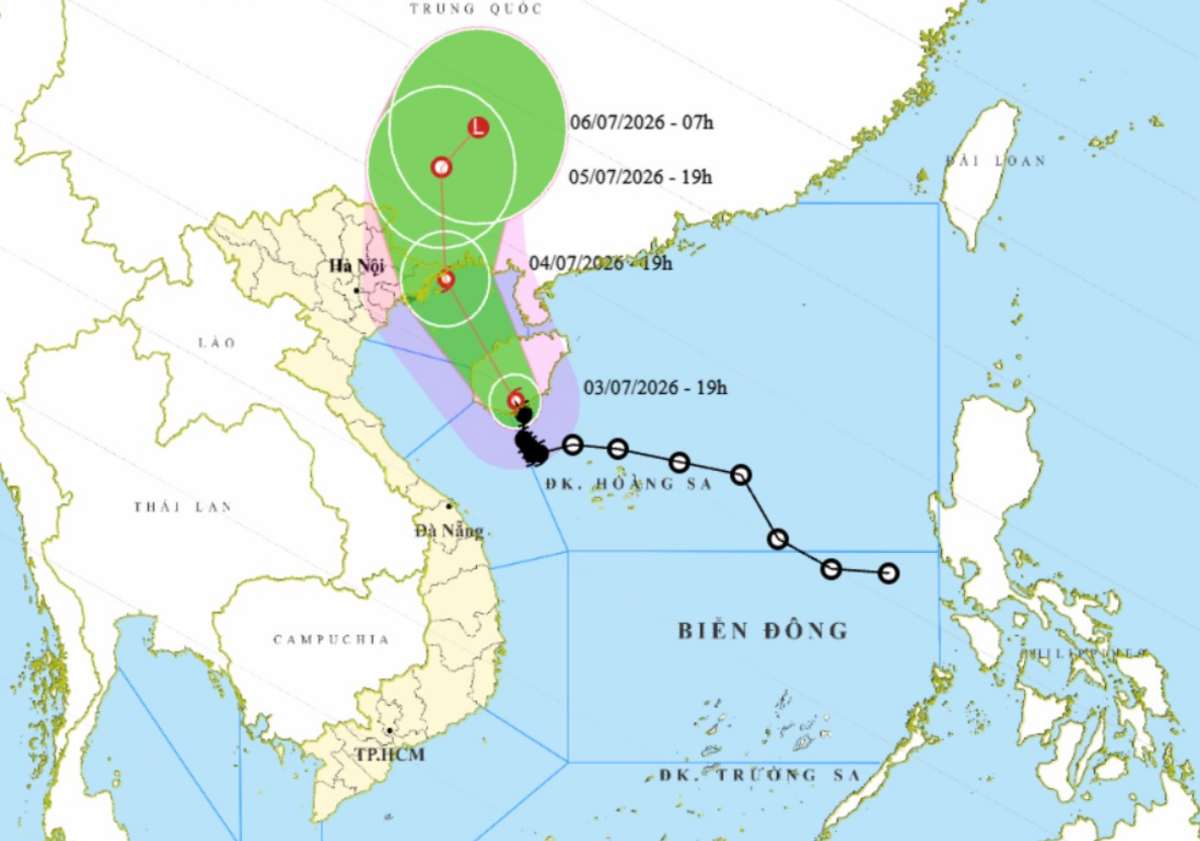 Weather forecast today July 4, storm No. 1 causes heavy rain in the Northeast region and Thanh Hoa. Photo: National Center for Hydro-Meteorological Forecasting