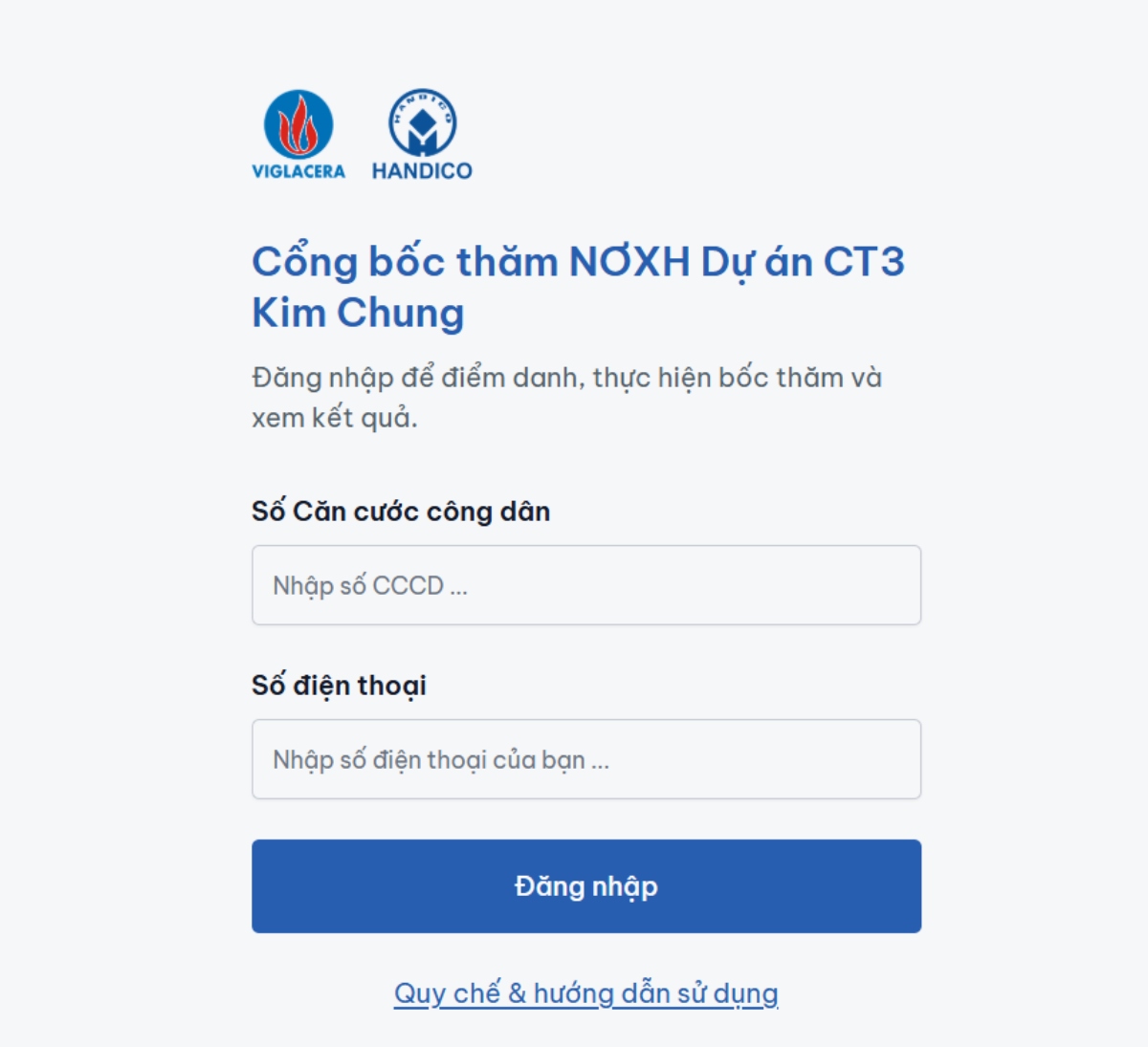 Giao diện hệ thống bốc thăm online mua nhà ở xã hội. Ảnh: Chủ đầu tư