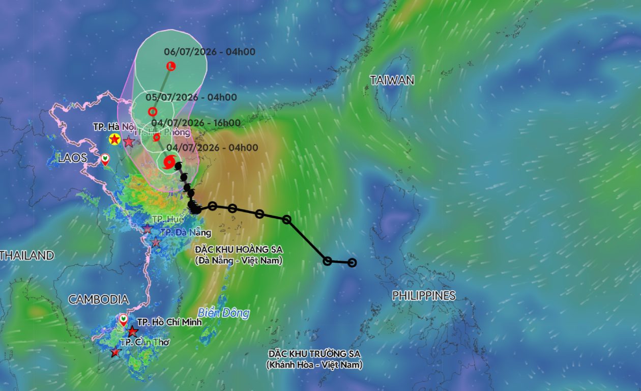 Update on the location and path of storm No. 1 at 5:00 AM on July 4. Source: Vietnam Disaster Monitoring System