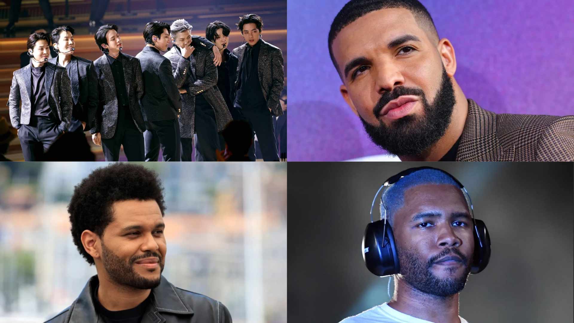 BTS, Frank Ocean, Drake và The Weeknd là những nghệ sĩ hiếm hoi công khai từ chối Grammy. Ảnh: AFP