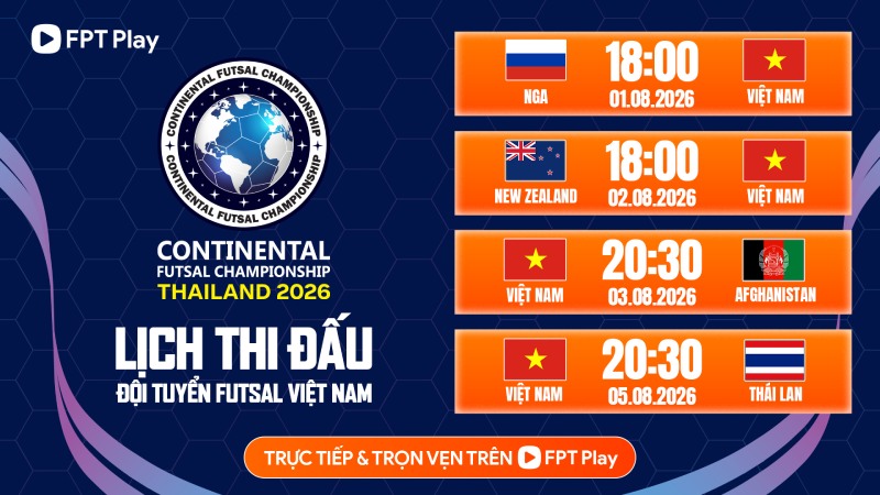 Lịch thi đấu của tuyển futsal Việt Nam. Ảnh: FPT Play