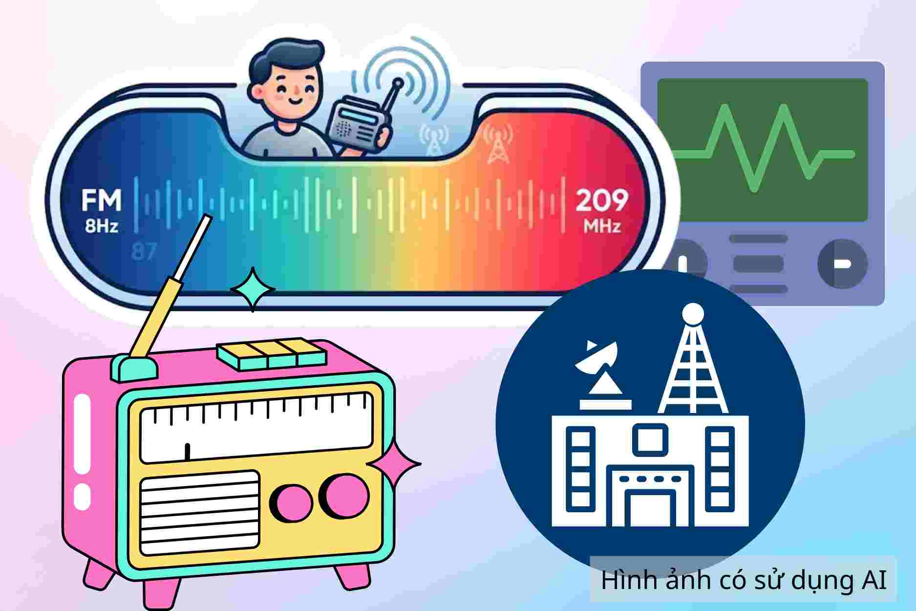 Planification des fréquences de radio FM dans la bande de fréquences de 87 à 108 MHz. Graphique: IA