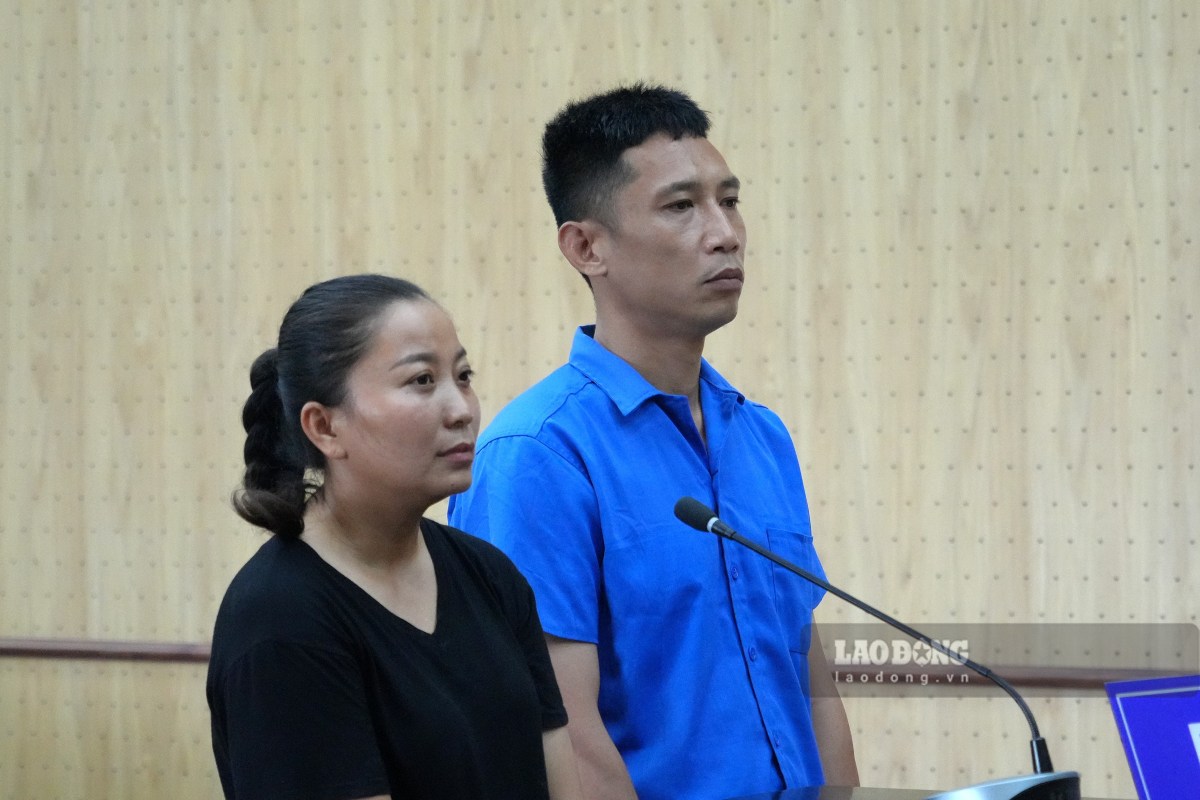 Hai vợ chồng là bị cáo trong vụ án dùng sổ đỏ giả lừa đảo chiếm đoạt hơn 11 tỉ đồng của 3 bị hại. Ảnh: Thành An