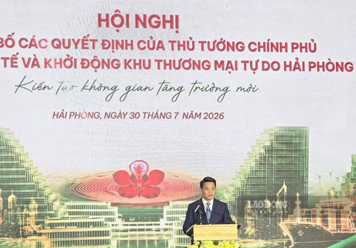 Ủy biên Trung ương Đảng, Bí thư Thành ủy Hải Phòng Lê Ngọc Châu phát biểu tại Hội nghị. Ảnh: Mai Chi