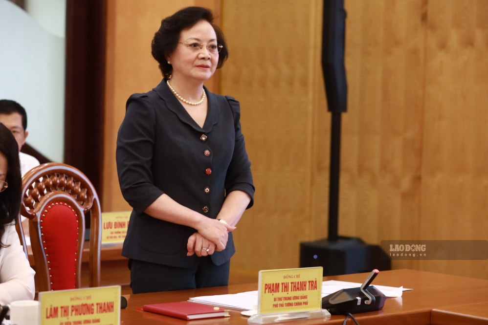 Bí thư Trung ương Đảng, Phó Thủ tướng Chính phủ Phạm Thị Thanh Trà phát biểu tại buổi làm việc. Ảnh: Duy Tuấn 