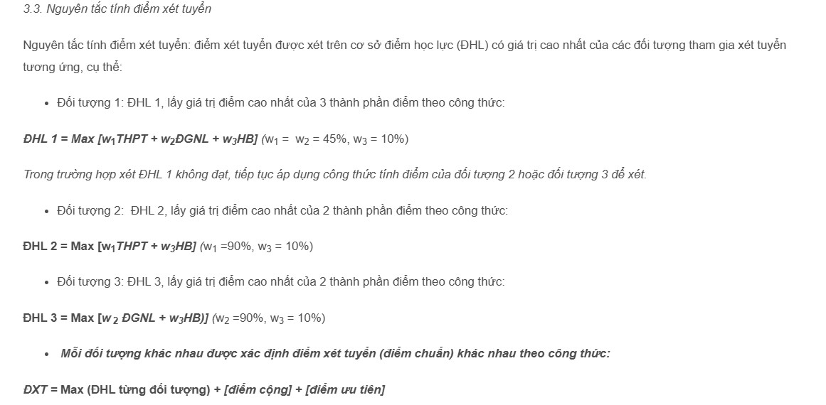 Nguyên tắc tính điểm xét tuyển các đối tượng tham gia xét tuyển của Trường Đại học Khoa học Xã hội và Nhân văn. Ảnh: Đại học Khoa học Xã hội và Nhân văn