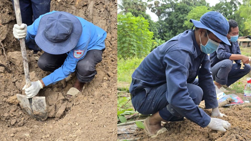 Team K92, An Giang Provincial Military Command has searched and exhumed 3 sets of remains of martyrs in the Xom Khi cemetery area. Photo: Phuong Vu/ An Giang Military Command