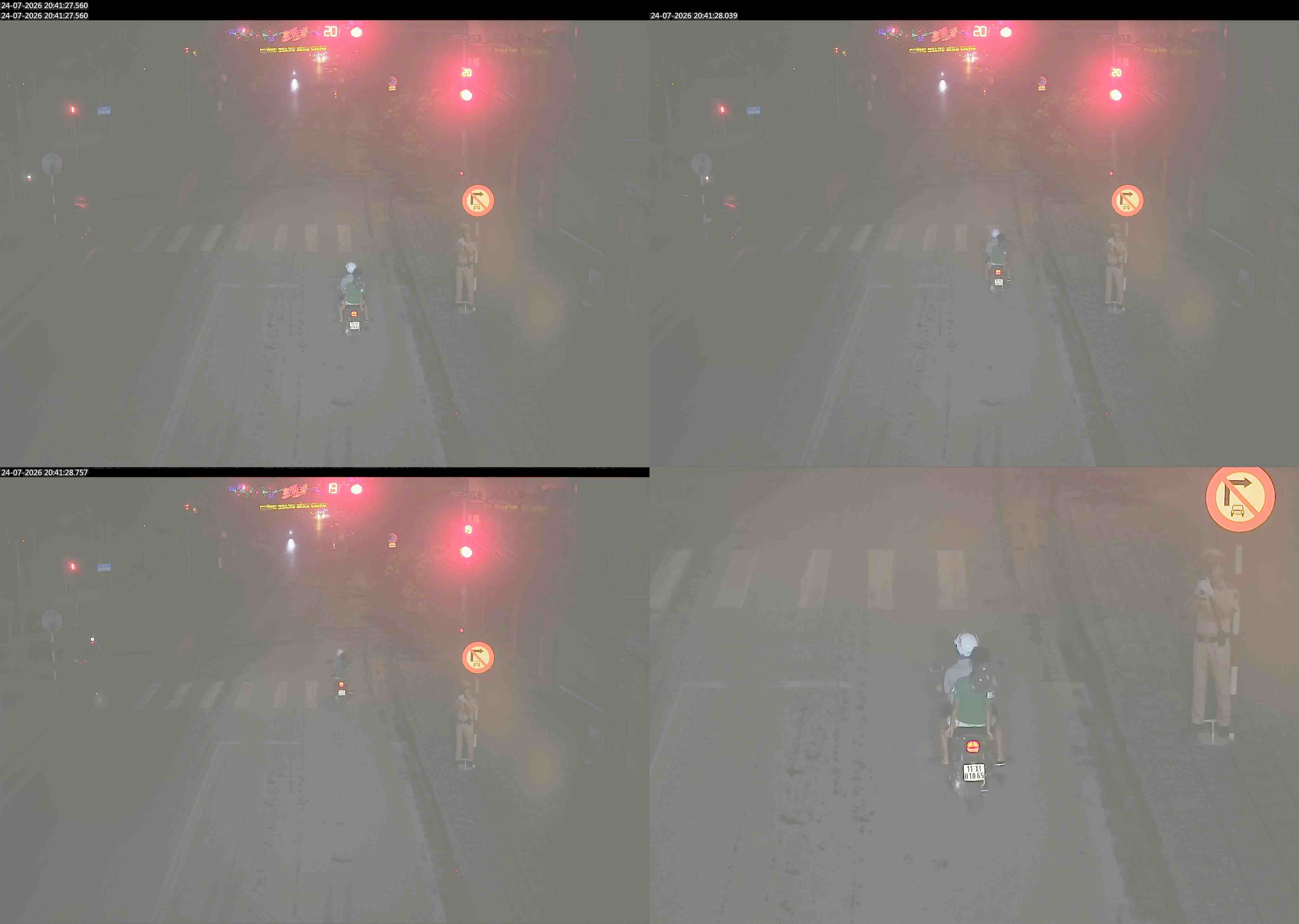 A series of motorbikes ran the red light at the intersection of Hoang Dinh Giong - Be Van Dan (Thuc Phan, Cao Bang). Photo: Cao Bang Police