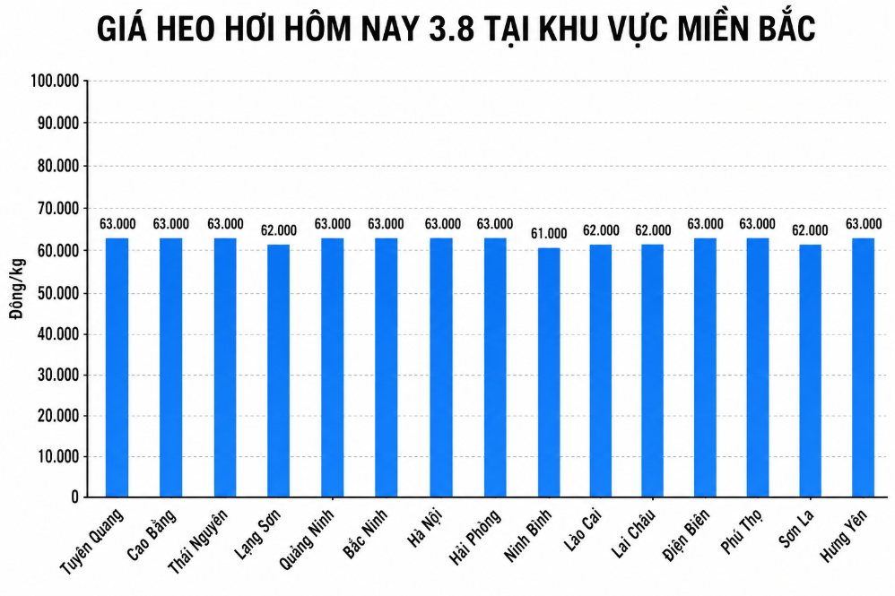 Giá heo hơi hôm nay 3.8 tại khu vực miền Bắc. Đồ họa sử dụng AI