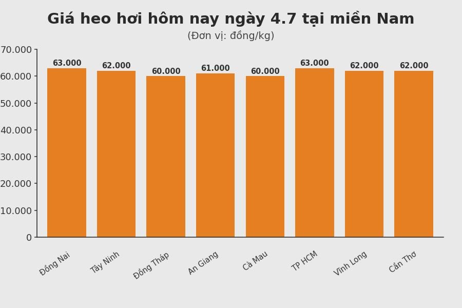 Giá heo hơi hôm nay 4.7 tại khu vực miền Nam. Đồ hoạ: Sử dụng AI