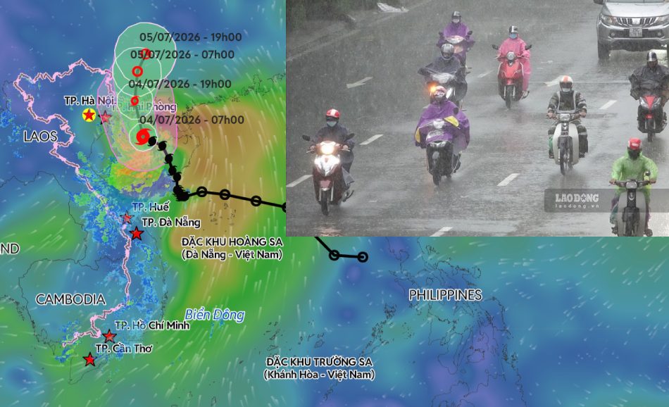 Due to the impact of storm No. 1, Hanoi weather forecast has moderate to heavy rain from this afternoon July 4. Photo composite: An An/Source: Vietnam Disaster Monitoring System
