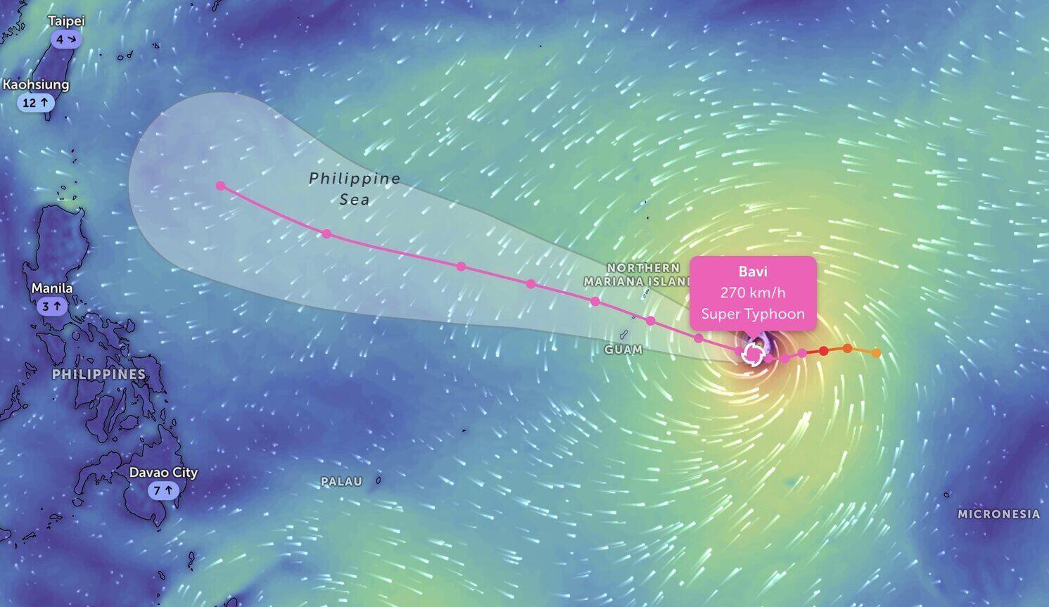 Super storm Ba Vi has winds of up to 270 km/h and is forecast to reach 280 km/h. Photo: Zoom Earth