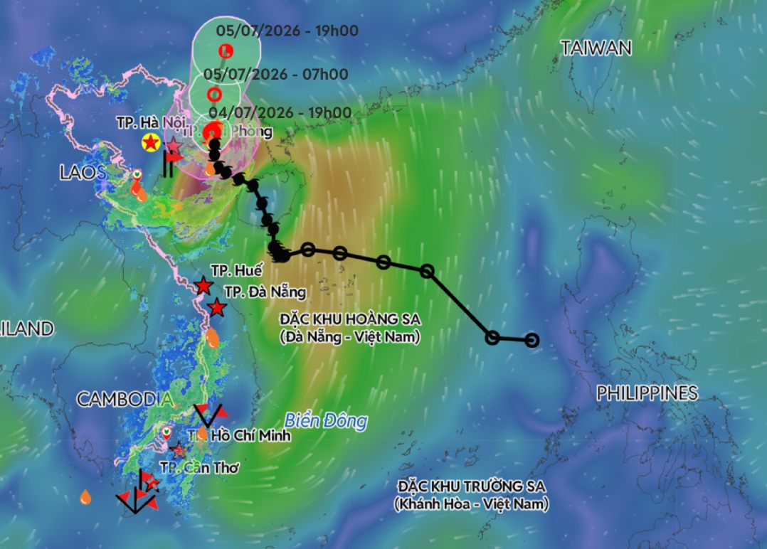 Update on the location and path of storm No. 1 at 8:00 PM on July 4. Source: Vietnam Disaster Monitoring System