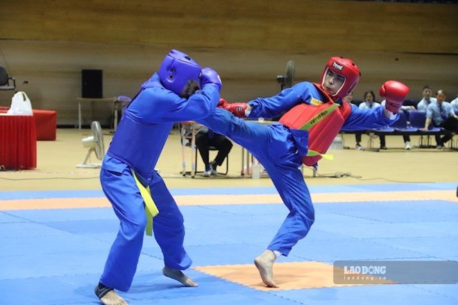 57 martial artists compete at the Vovinam tournament of the 10th Da Nang City Sports Festival. Photo: Nguyen Linh