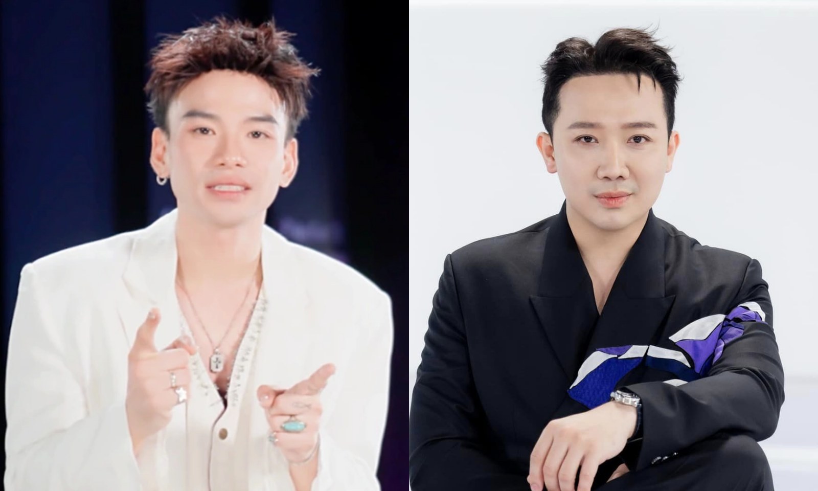 Singer The Thien - grandson of late musician Trinh Cong Son - and MC Tran Thanh. Photo: Producer provided