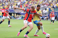 Haaland's brave header to open the score against Brazil