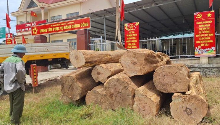 Công an xã Ea Trang (tỉnh Đắk Lắk) phát hiện xử lý số gỗ không rõ nguồn gốc xuất xứ. Ảnh: Công an cung cấp