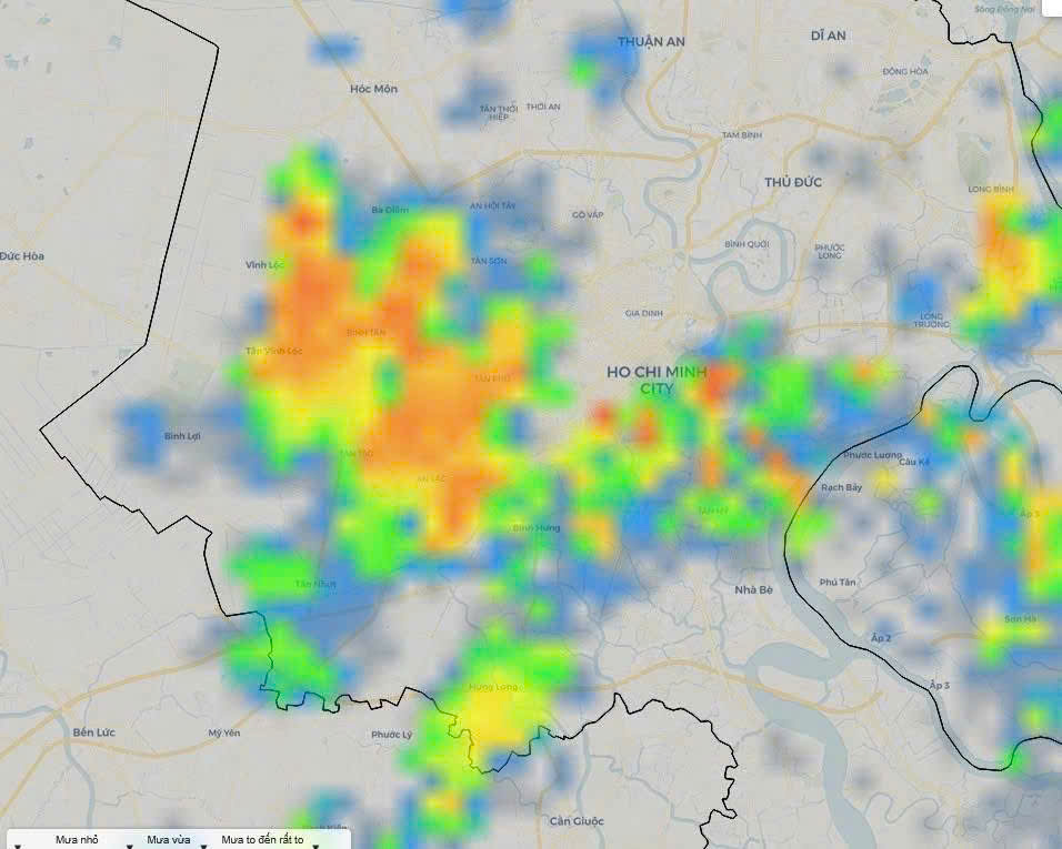 Rain and thunderstorm warning in Ho Chi Minh City area in the afternoon of July 6. Photo: Nha Be weather radar