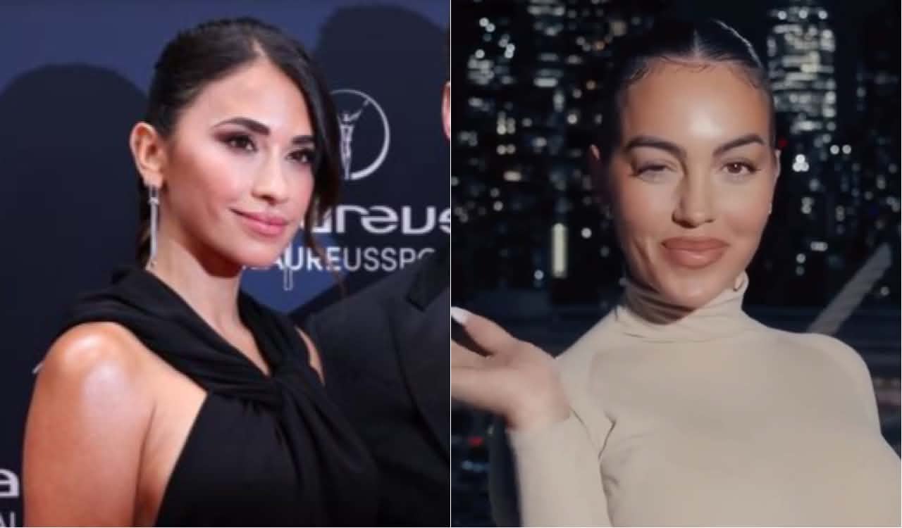 Antonela - Messi's wife and Georgina - Ronaldo's girlfriend. Photo: Xinhua/Cut from video