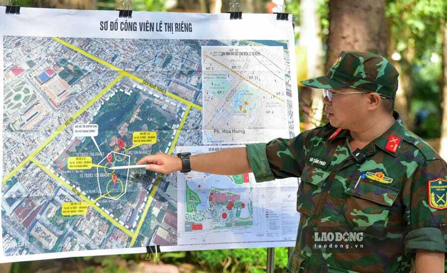  Vị trí 3 khu vực trong Công viên Lê Thị Riêng nghi là nơi chôn tập thể các chiến sĩ trong chiến dịch Mậu Thân 1968. Ảnh: Anh Tú