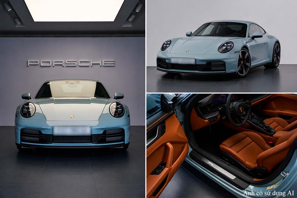 Porsche 911 Carrera 992. 2 in Ho Chi Minh City attracts attention when possessing a rare Shade Green Metallic exterior paint color. Graphics: Thanh Vu/AI used