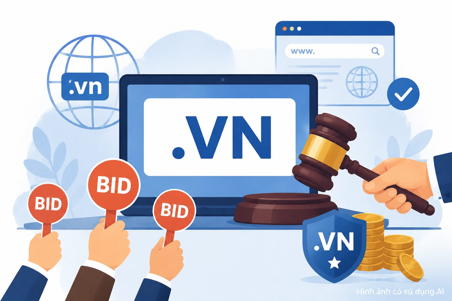 After two auctions of the two-character ".vn" domain name, 67 domain names found owners with a total value of more than 1.5 billion VND. Graphics: AI