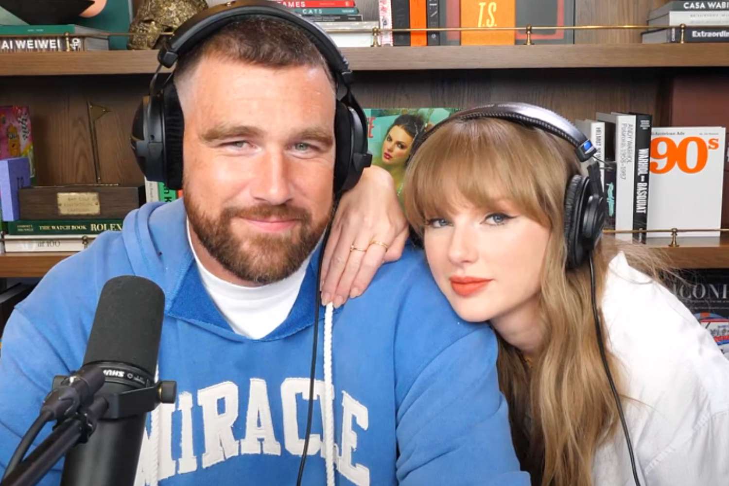 Travis Kelce and Taylor Swift. Photo: cut from video