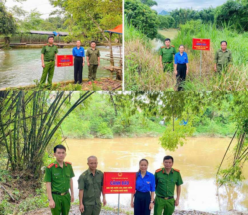 Des panneaux d'avertissement sont installés dans les zones fluviales et les ruisseaux qui présentent un risque de noyade pendant la saison des pluies et des inondations. Photo: Police de Cao Bằng
