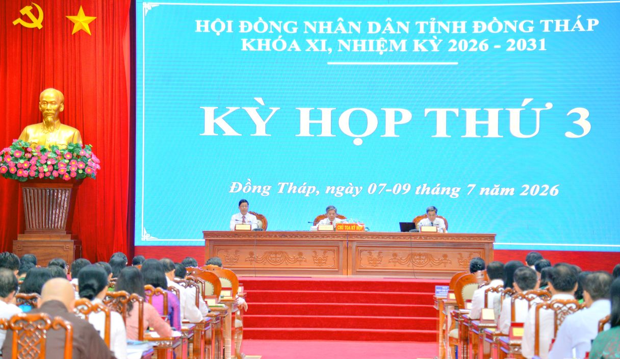 Quang cảnh kỳ họp thứ 3 HĐND tỉnh Đồng Tháp. Ảnh: Cổng thông tin điện tử Đồng Tháp