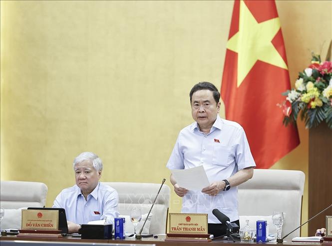 Politburo Member, National Assembly Chairman Tran Thanh Man delivers the opening speech of the 3rd Session of the National Assembly Standing Committee. Photo: Doan Tan/VNA