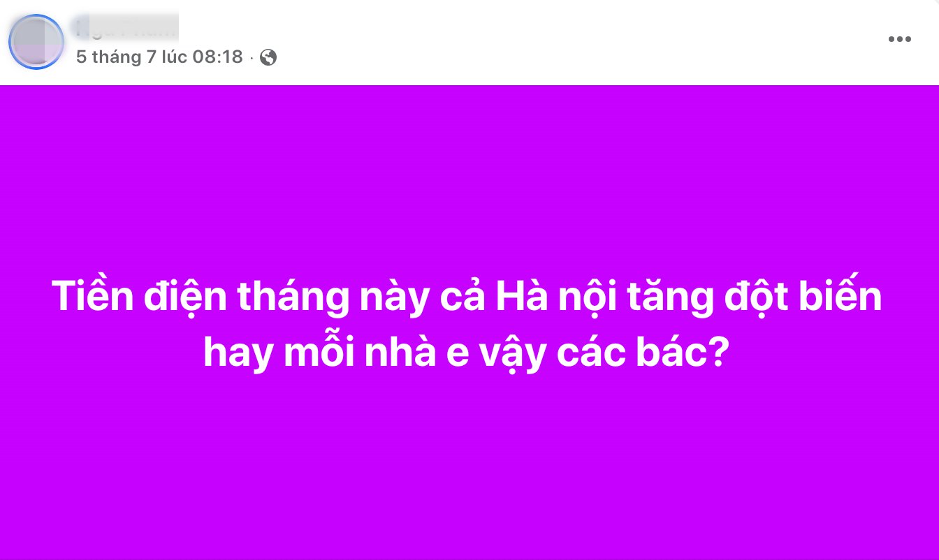 Người dân phản ánh hóa đơn tiền điện tăng cao trong kỳ thanh toán tháng 6. Ảnh chụp màn hình