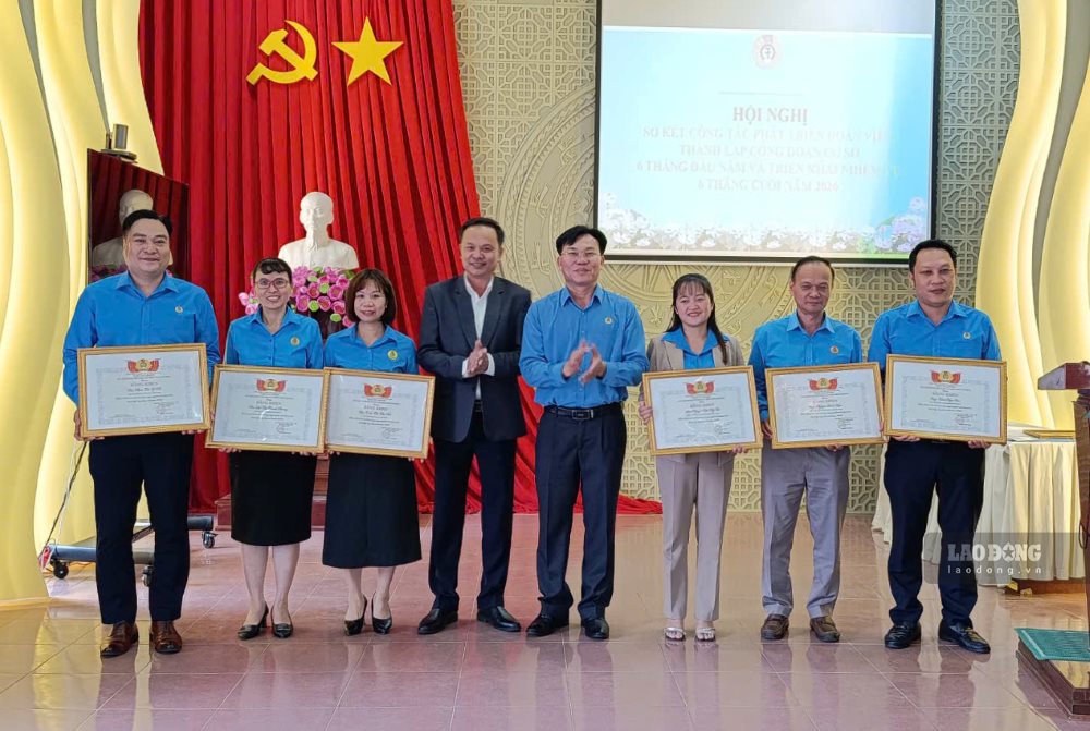  Liên đoàn Lao động tỉnh Lâm Đồng đã khen thưởng 5 tập thể, 8 cá nhân có thành tích xuất sắc trong công tác phát triển đoàn viên, thành lập công đoàn cơ sở trong 6 tháng đầu năm 2026. Ảnh: Duy Tuấn 
