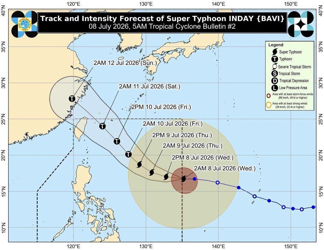Dự báo đường đi và vùng đổ bộ của siêu bão Ba Vì. Ảnh: PAGASA