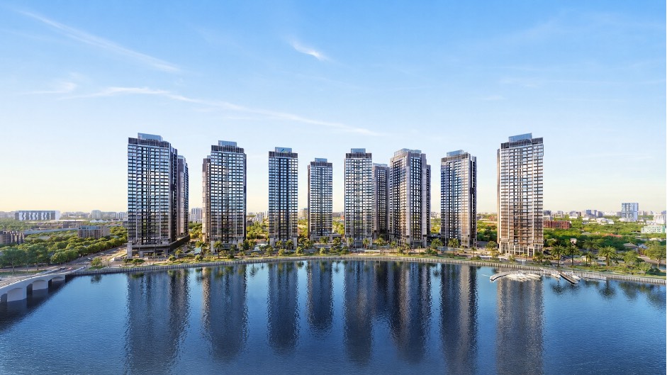 Overall perspective of The Privé seen from the river. Photo: BLUEMARQ Development