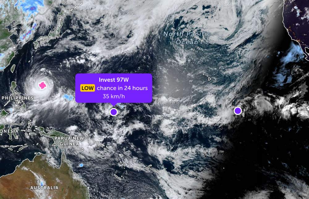 太平洋における低気圧とスーパー台風の位置を更新。写真:JTWC