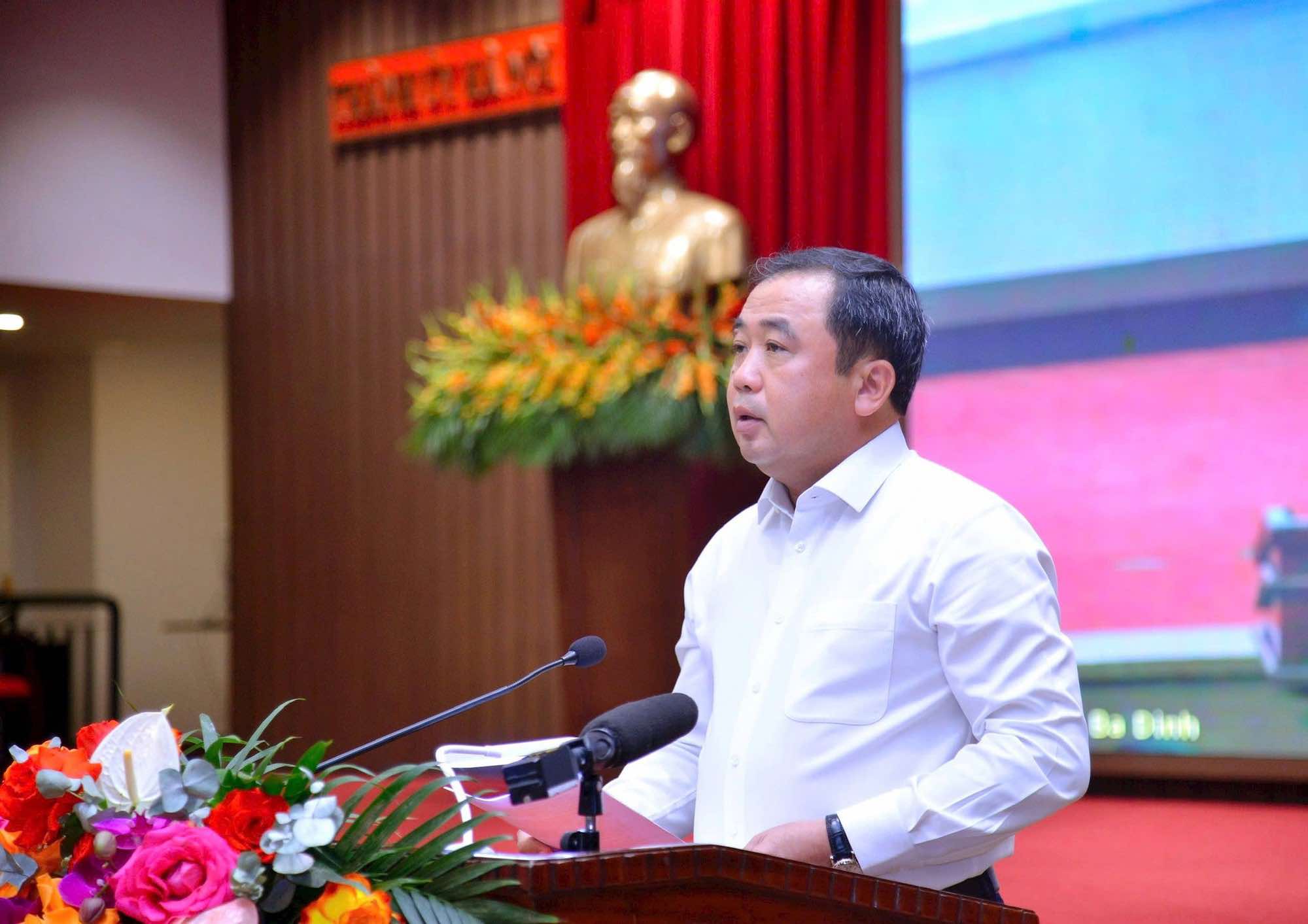 Bí thư Thành ủy Hà Nội Trần Đức Thắng phát biểu. Ảnh: UBND TP Hà Nội