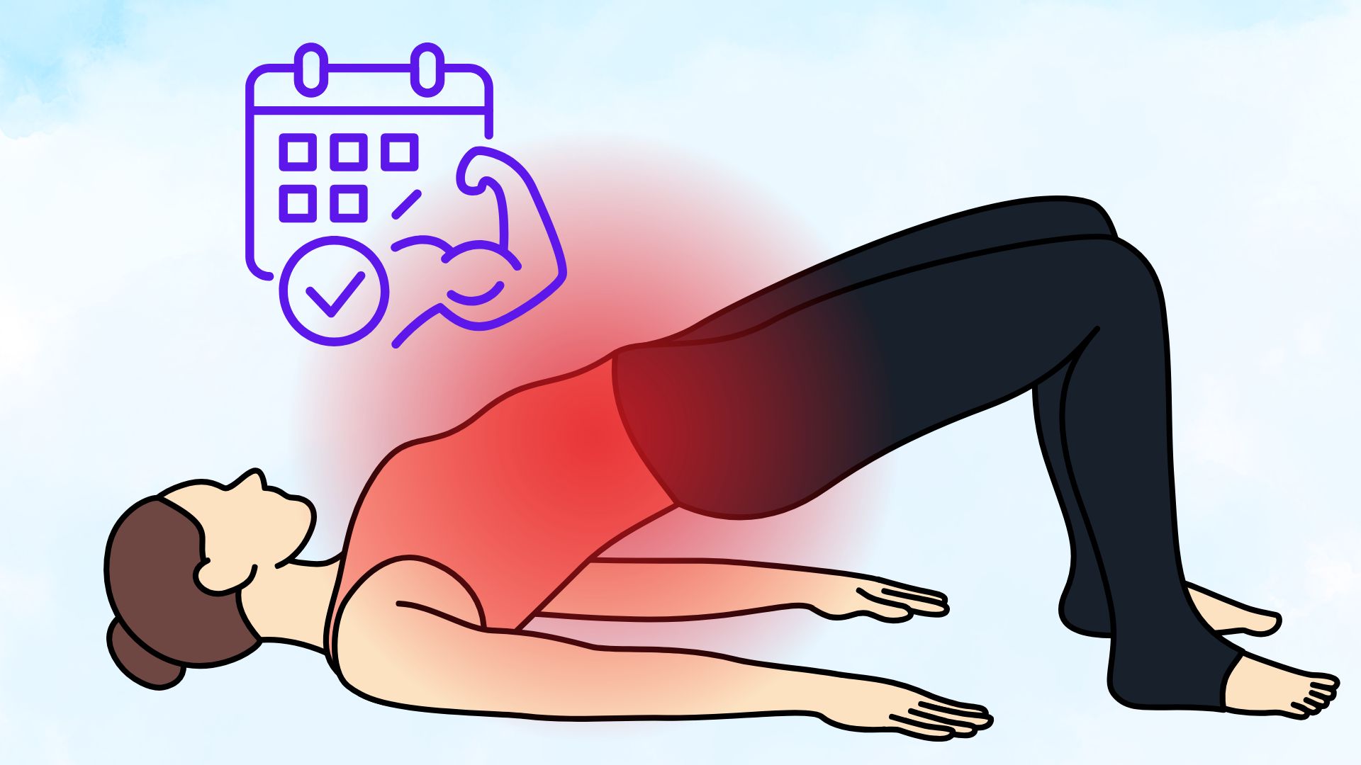 Bridge pose is a simple exercise, helping to increase core muscle strength and reduce back pain after age 50. Graphics: Thanh Thanh/Source: Canva