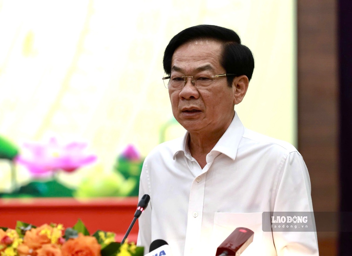 Bộ trưởng Bộ Nội vụ Đỗ Thanh Bình phát biểu tại hội nghị. Ảnh: Duy Tuấn
