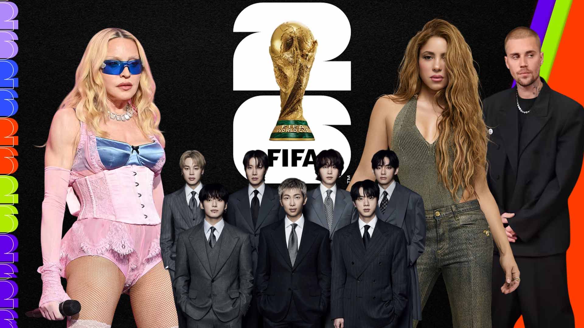 Justin Bieber, BTS, Madonna and Shakira will perform at the 2026 World Cup final. Graphic: Hong Nhung