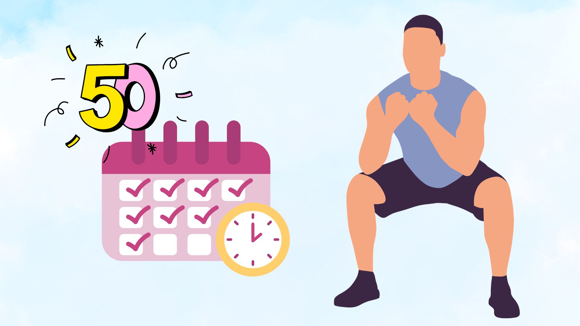 Los sentadillas son un ejercicio que ayuda a los hombres mayores de 50 años a aumentar la fuerza muscular. Gráfico: Thanh Thanh/Fuente: Canva