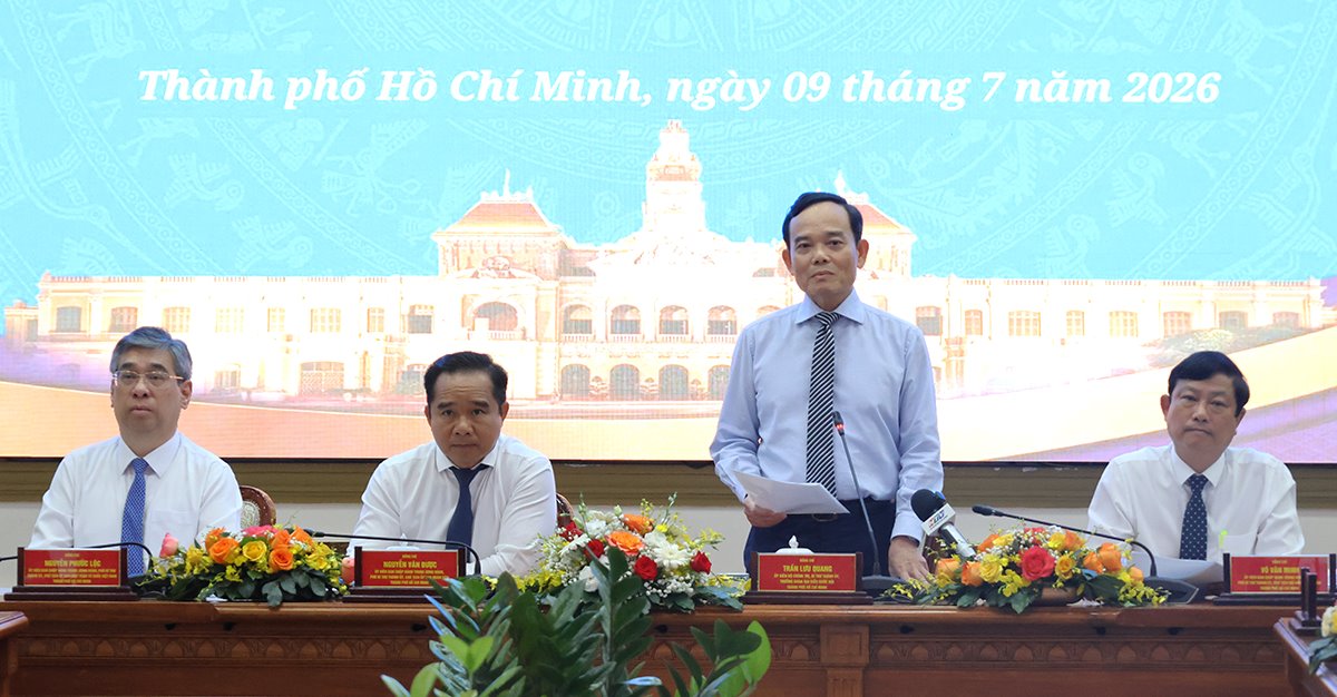 Bí thư Thành ủy TPHCM Trần Lưu Quang phát biểu chỉ đạo tại hội nghị. Ảnh: Cổng thông tin điện tử TPHCM