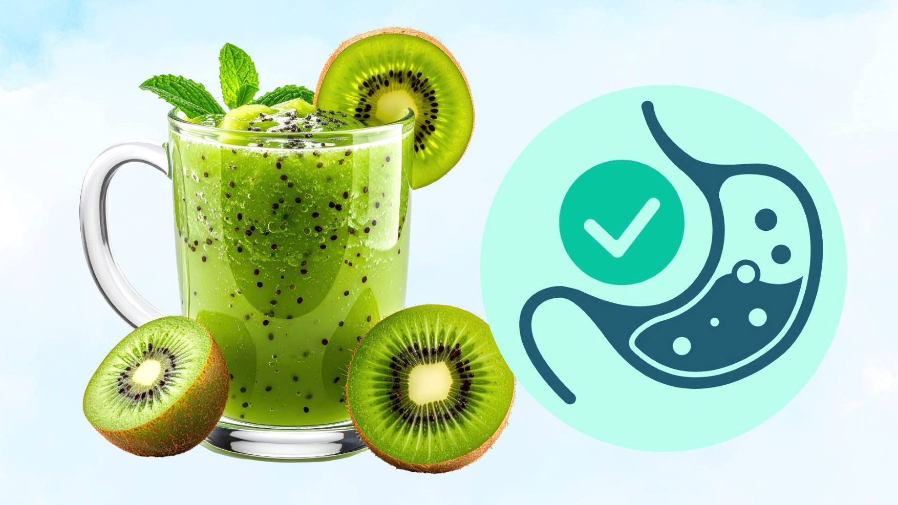 Kiwi is rich in fiber and actinidin enzyme, which helps support digestion and improve constipation. Graphics: Thanh Thanh/Source: Canva