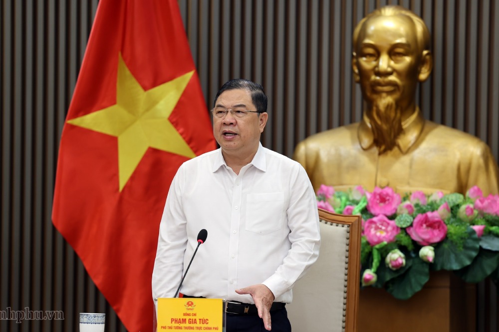 Politburo member, Standing Deputy Prime Minister Pham Gia Tuc chaired a working session on reviewing and handling obstacles in bidding law, proposing amendments to the Bidding Law. Photo: VGP