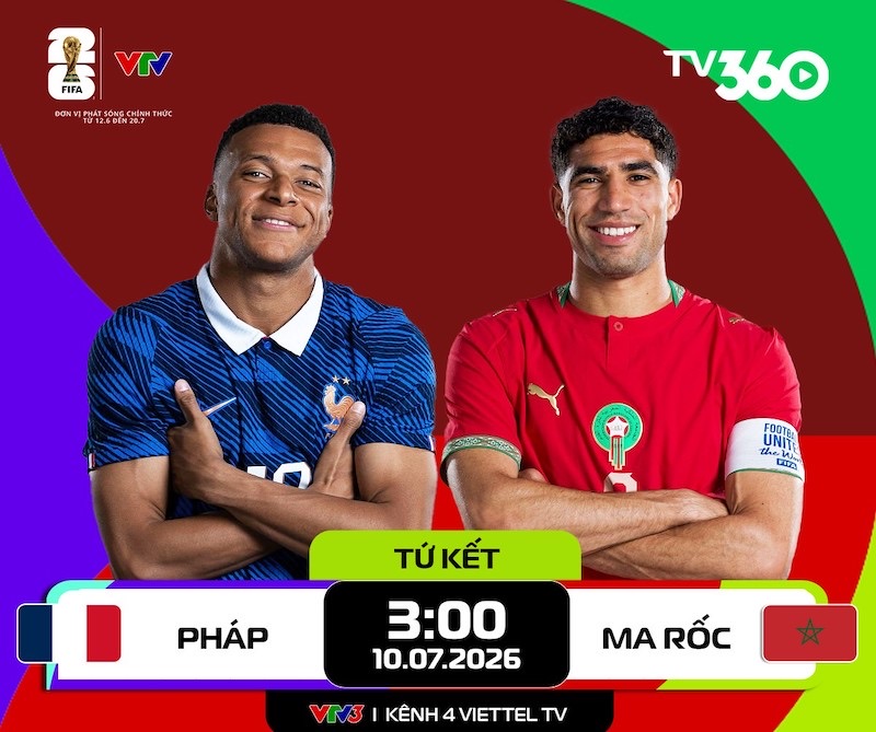 Trận đấu giữa tuyển Pháp và Maroc mở đầu vòng tứ kết World Cup 2026. Ảnh: TV360