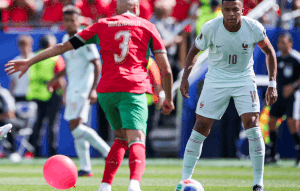 Live football France vs Morocco in the quarter-finals of the 2026 World Cup.