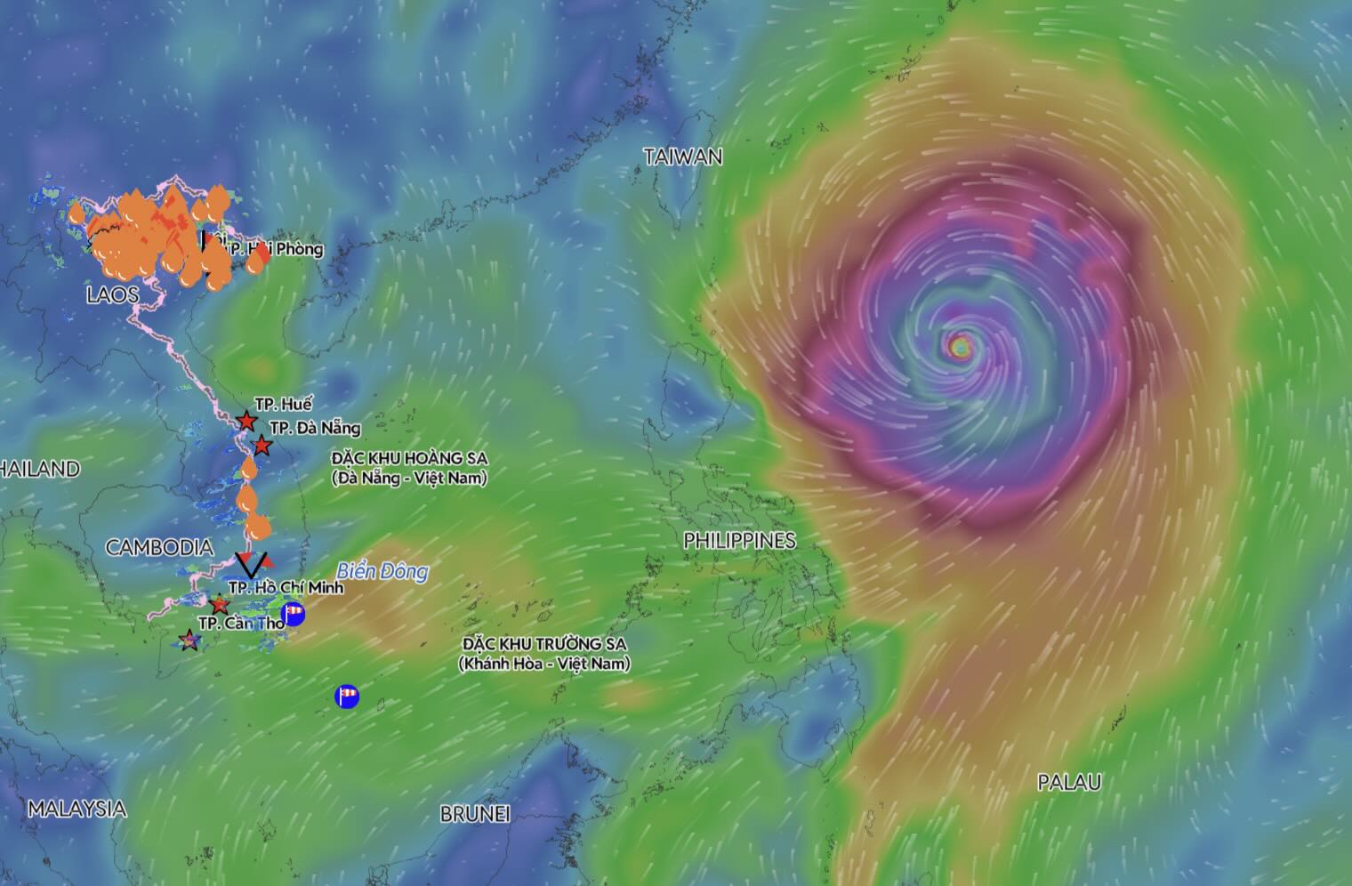 Super typhoon Ba Vi (typhoon Bavi) did not enter the East Sea but still affected the weather in this area. Source: Vietnam Disaster Monitoring System