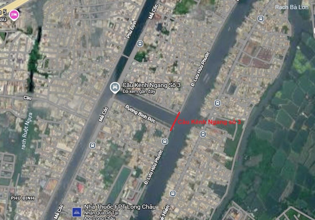 Vị trí xây cầu Kênh Ngang số 3 trên đường Hoài Thanh. Nguồn ảnh: Google Maps