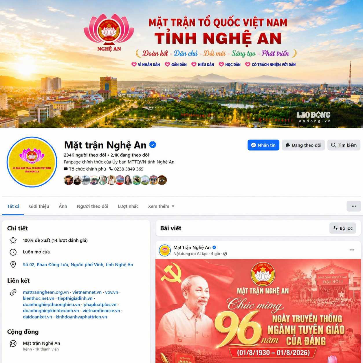 Official Fanpage of the Vietnam Fatherland Front Committee of Nghe An province. Photo: Quang Dai